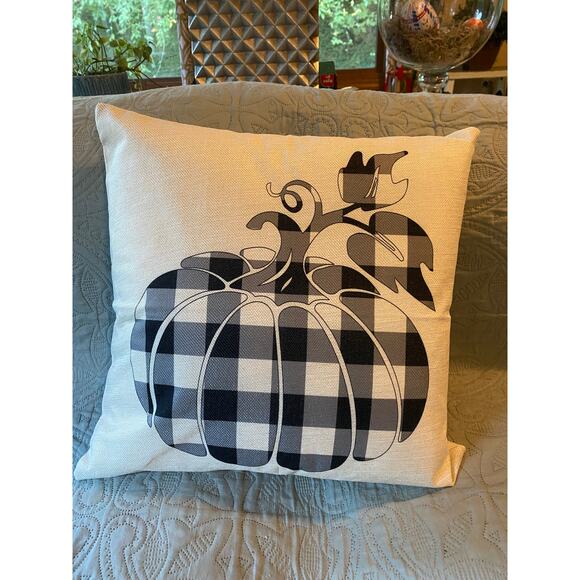 Black & Cream Pumpkin Pillow, Neutral Fall Decor, Couch, Bedroom, Halloween, NEW - Picture 1 of 7